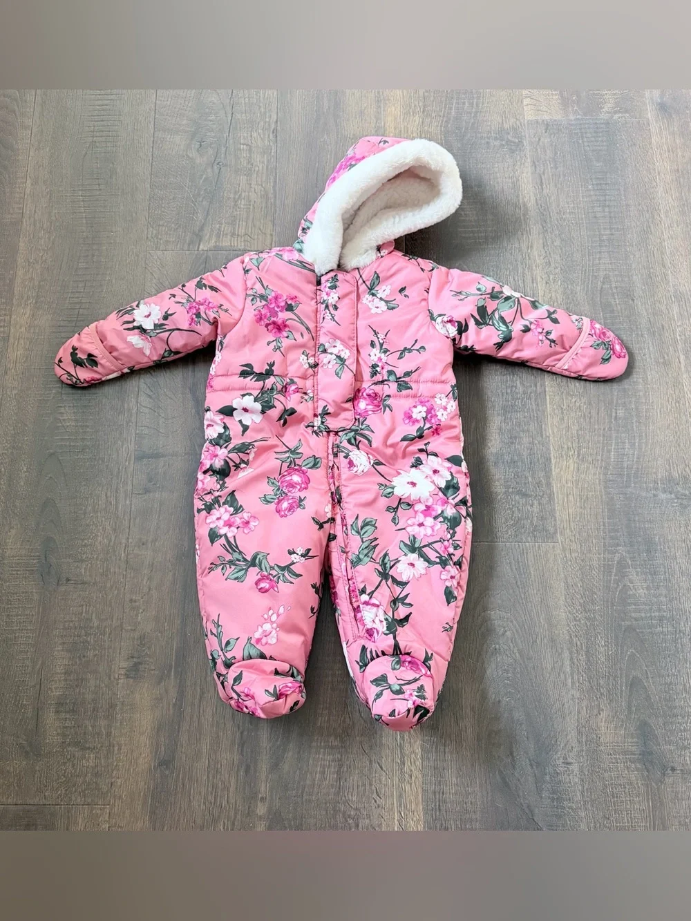 The Children’s Place Floral Snowsuit | Pink Floral | 6-9 months